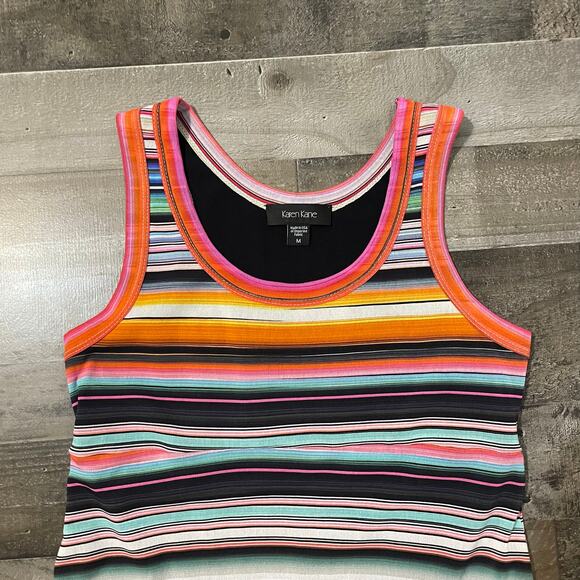 Karen Kane Women's Multi Striped Hi Low Hem Stretch Mesh Dress Size M - Picture 9 of 16